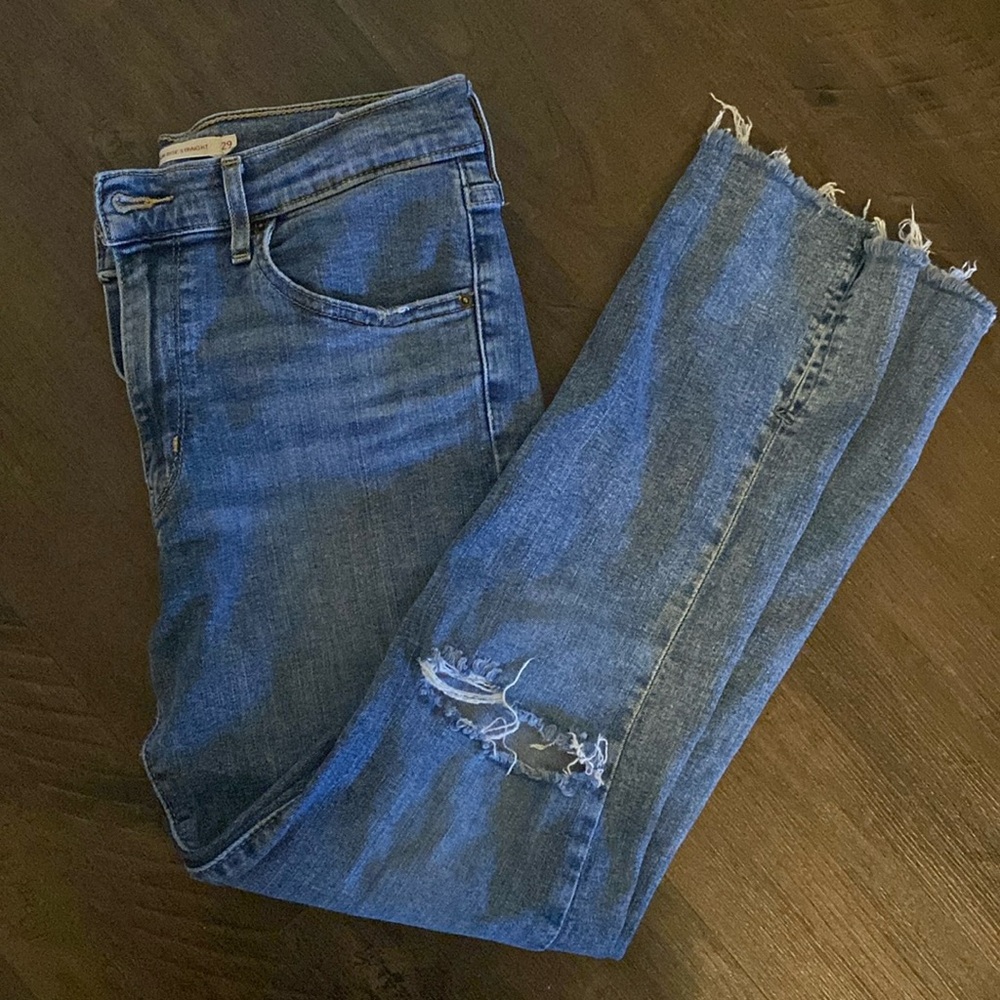 Levi’s Vintage “big E” 724 High rise straight jeans Straight Ripped Knee Raw Hem